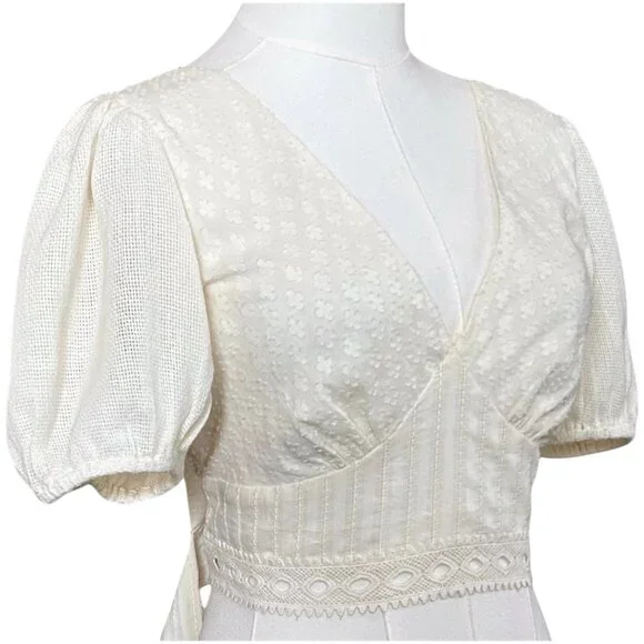 Z&L Europe Hampton Crop Top Ivory Open Back Puff Sleeve Size L - Picture 4 of 9
